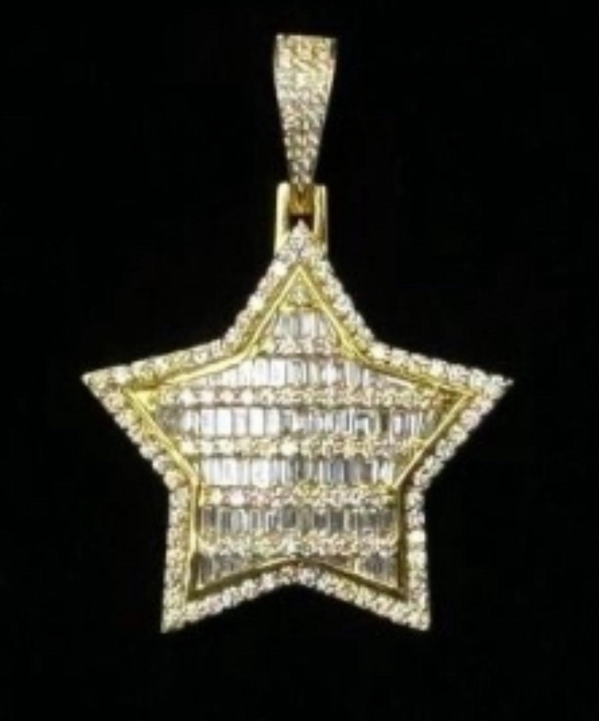 1.75-Inch 10K White Gold Star Pendant with Baguette & Round Diamonds