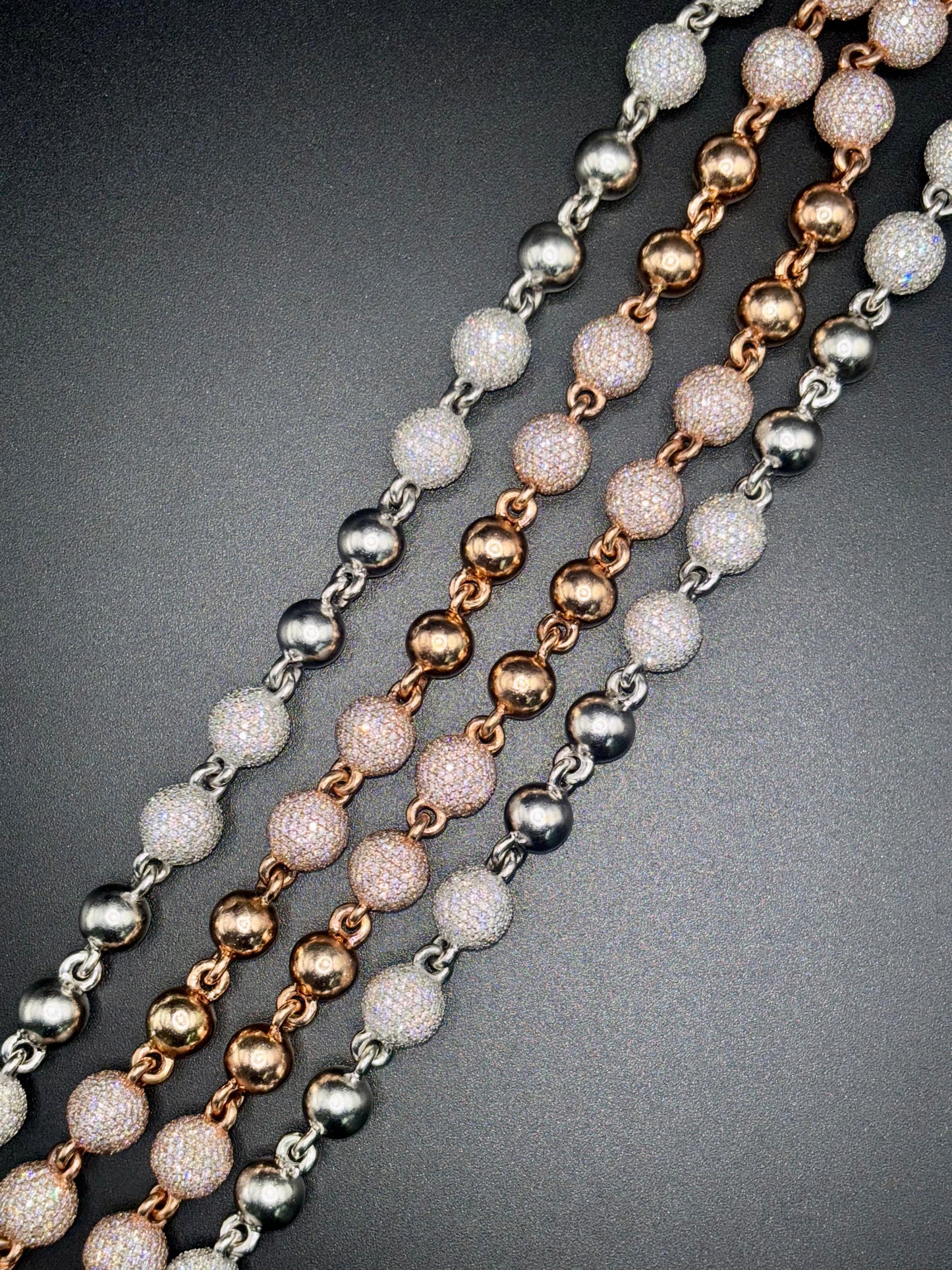 Solid Gold & Diamond Ball Link Chain