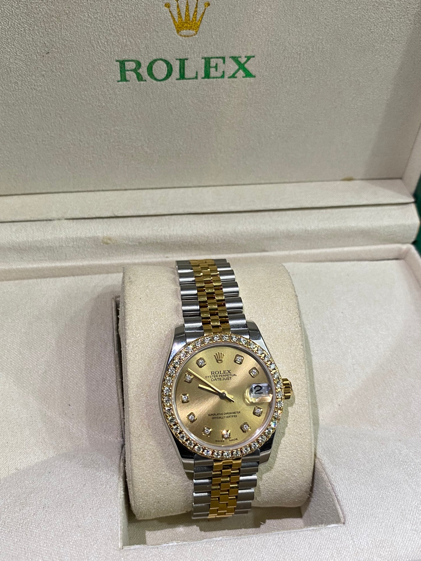 Rolex Datejust 31mm Two-Tone Champagne Dial with Diamond Bezel & Jubilee Bracelet