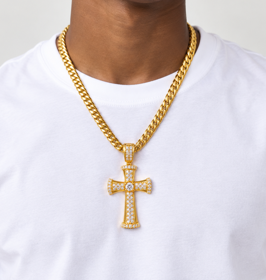 10K Yellow Gold Diamond Cross Pendant