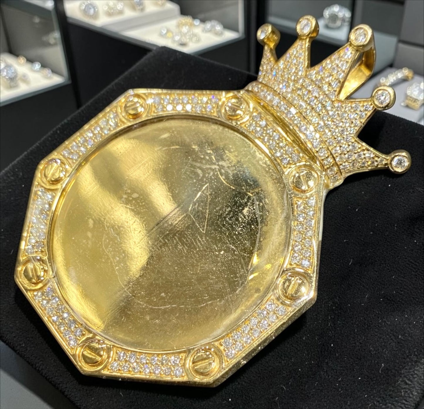 14K Gold King Crown Memory Pendant with Diamond Bail