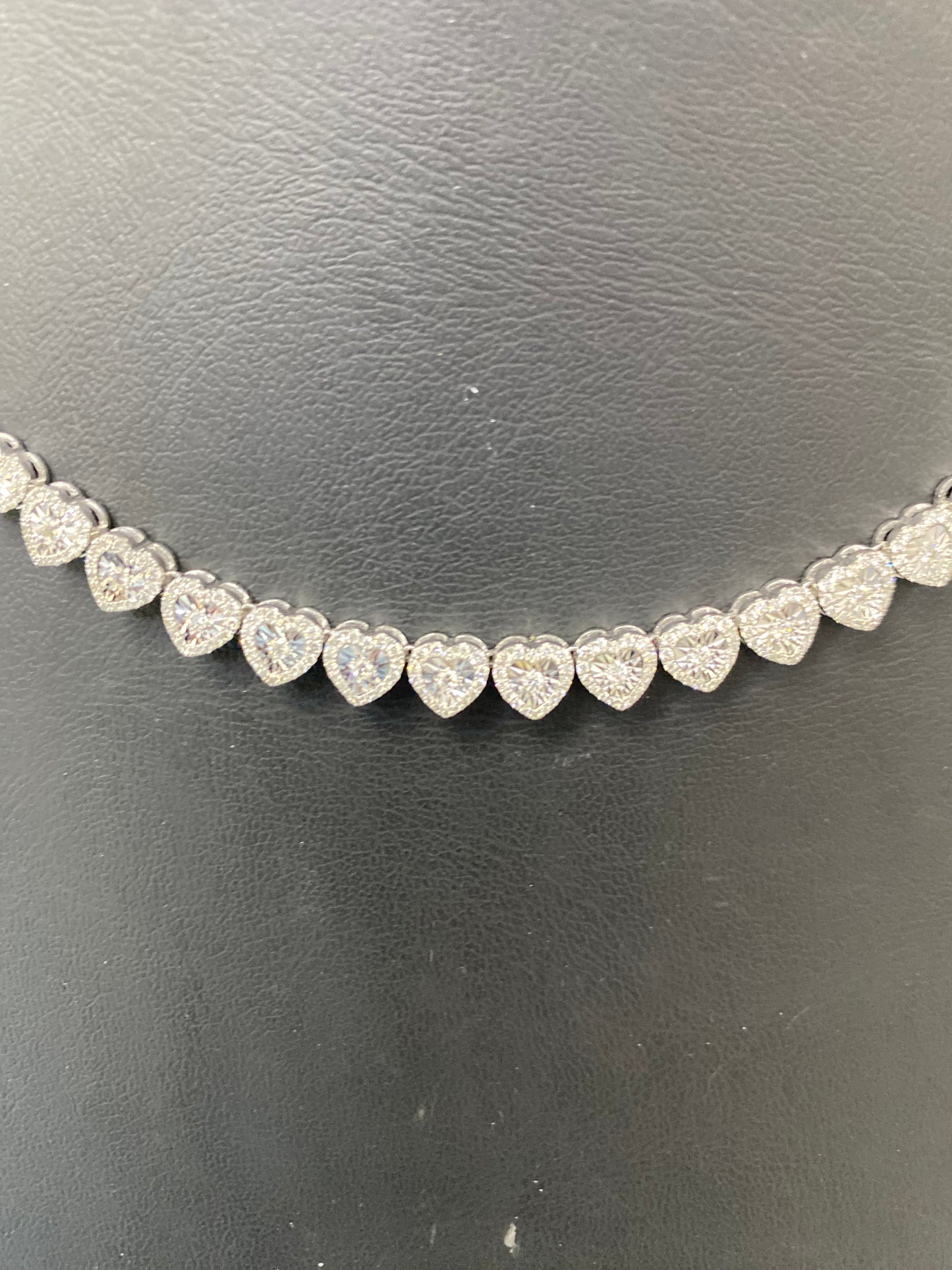 Natural Diamond 4.75 Carats Heart Tennis Necklace – 14K White Gold (17”)