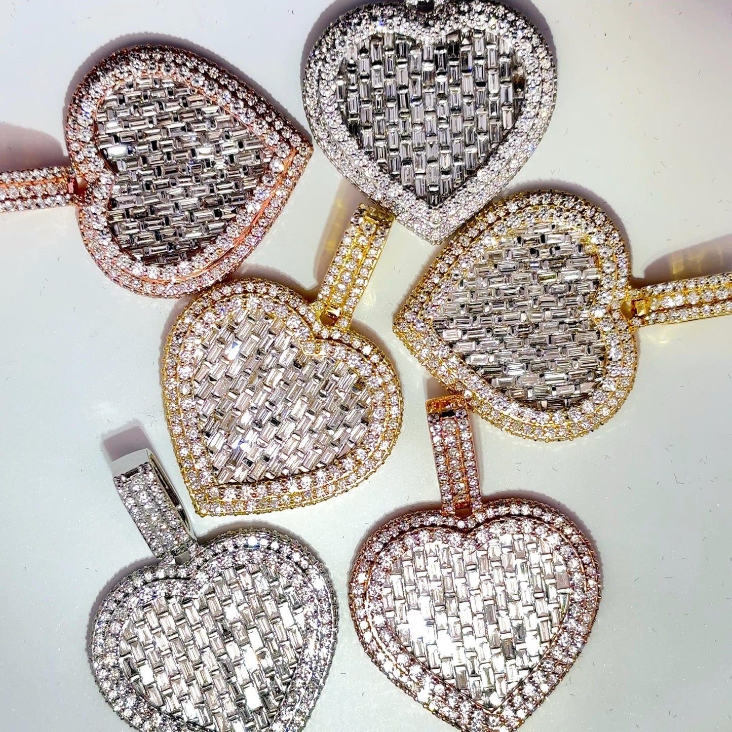 Natural Diamond & Baguette Heart Pendant