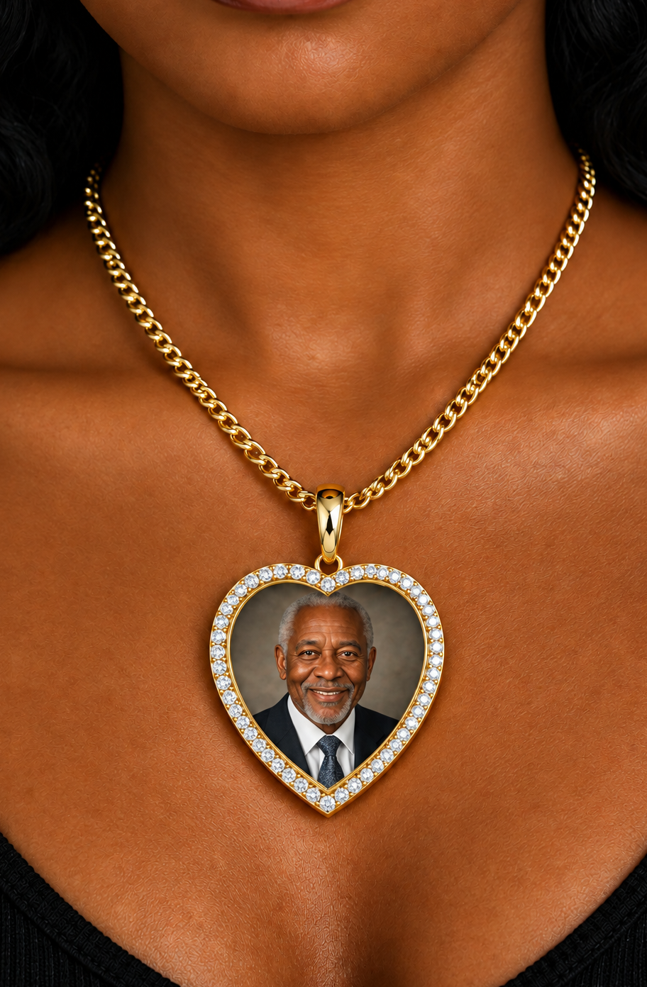 10K Yellow Gold Heart Memory Pendant with Diamond Bezel – Custom Photo Insert Keepsake