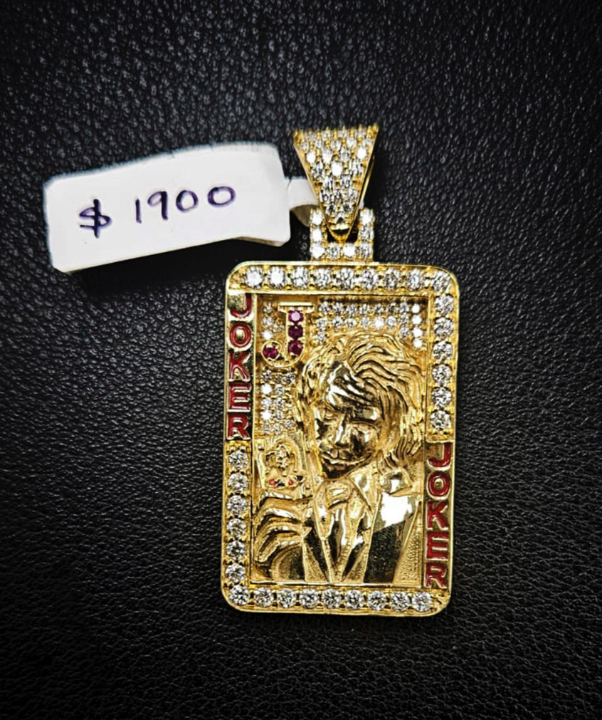 10K Yellow Gold Joker Pendant with Enamel & Natural Diamonds