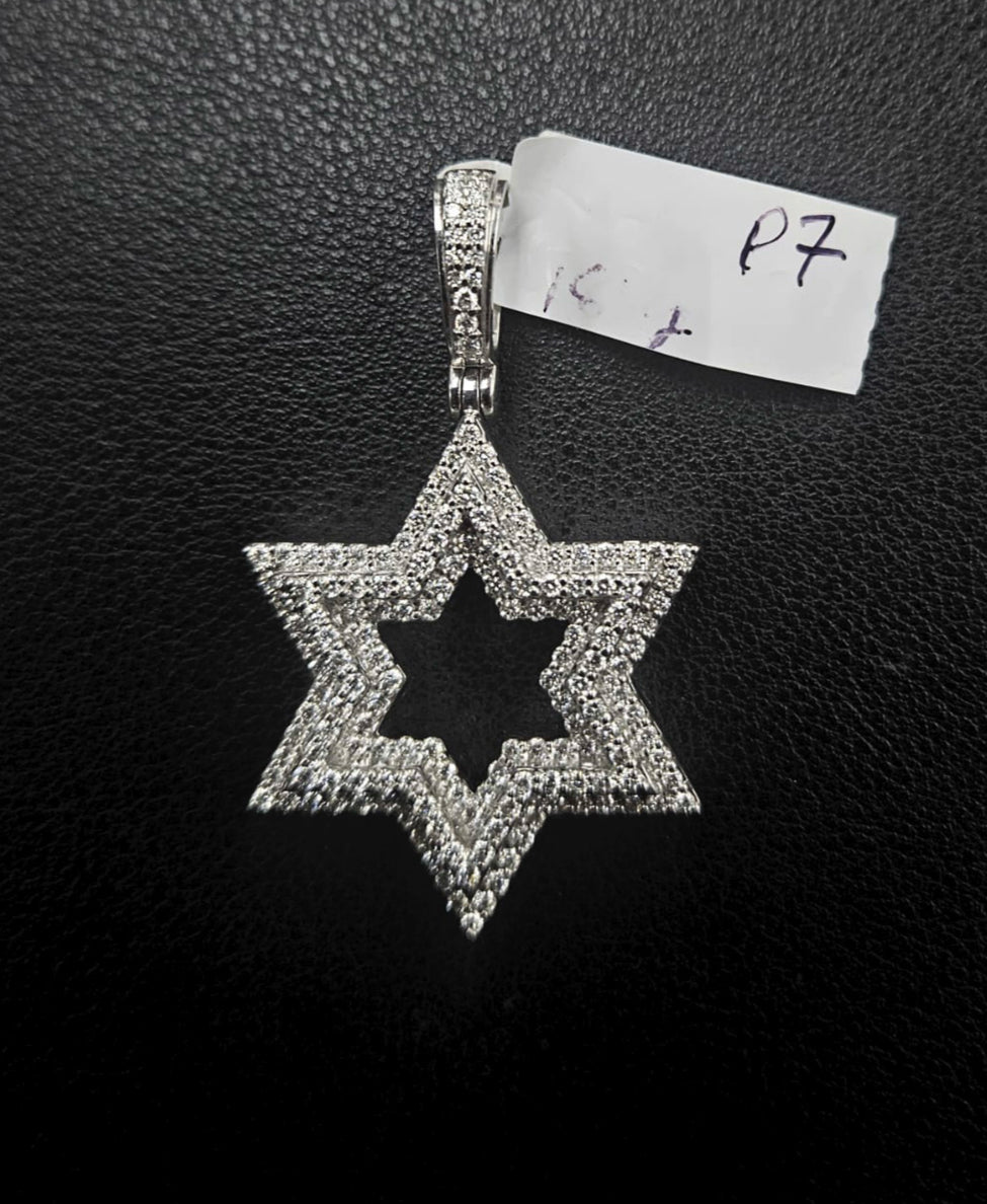 2-Inch 10K White Gold Star of David Pendant with 3.5CT Round Diamonds