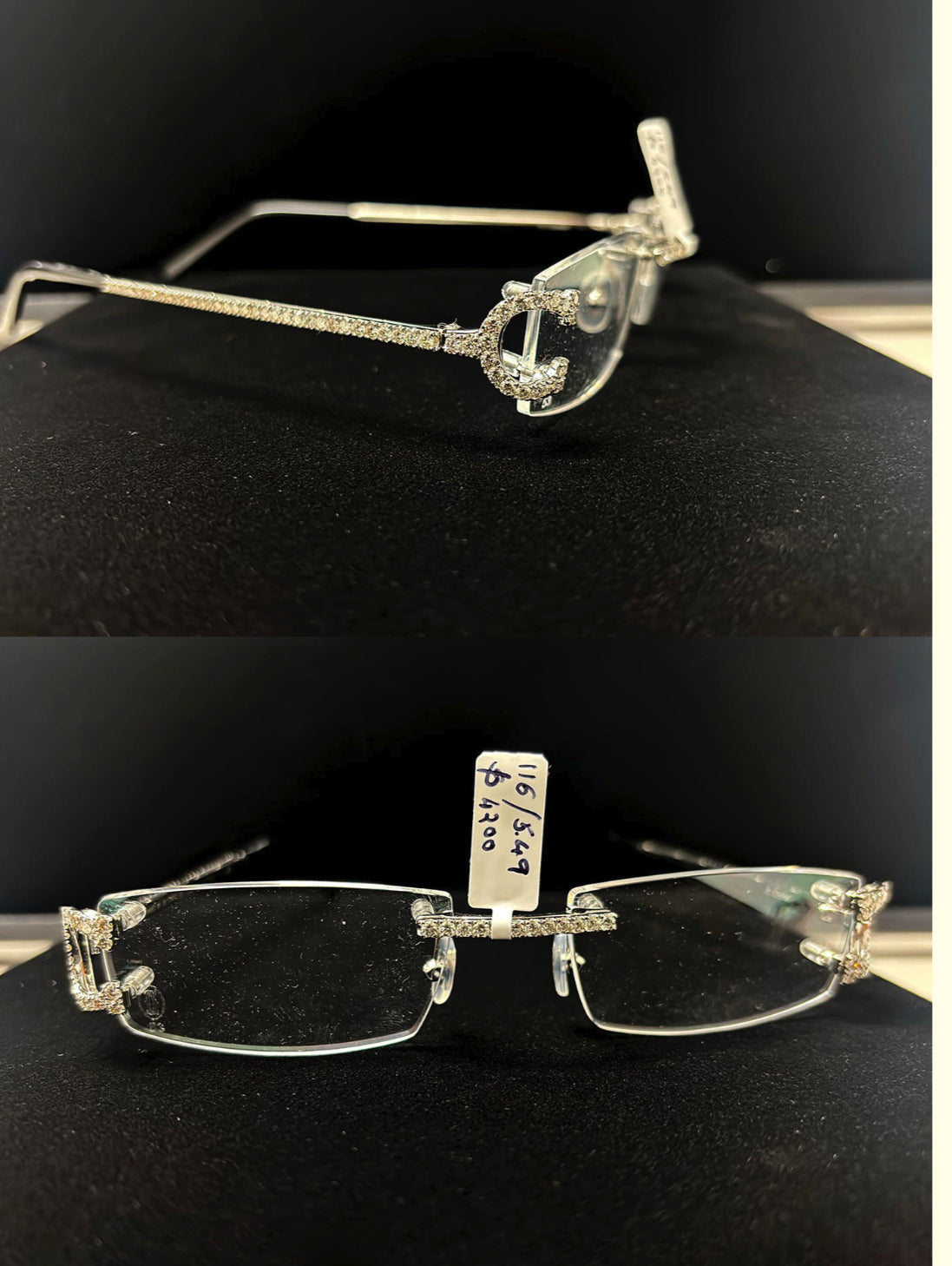 White or Gold Cartier Rimless Wire Frames with 8.7g Gold & 5.49CT VS Diamonds