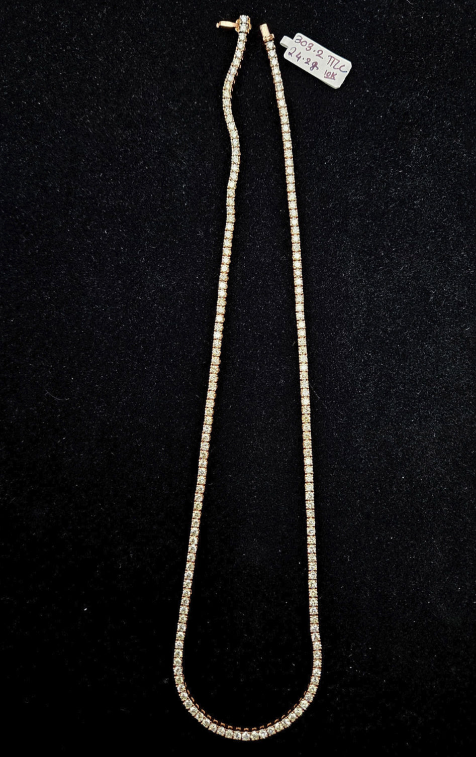 20” Diamond Tennis Chain – 24.2g Yellow Gold & 12.21CT Round Diamonds
