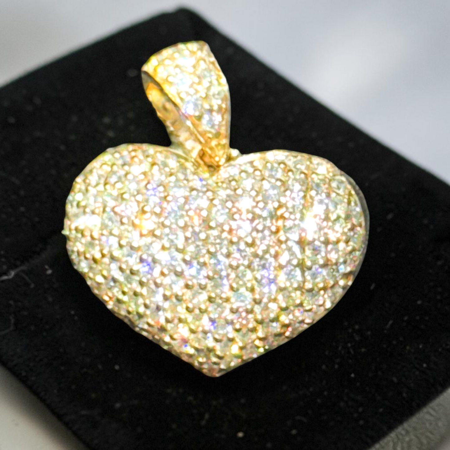 14K Yellow Gold Fully Iced Diamond Heart Pendant – 1.60 CT