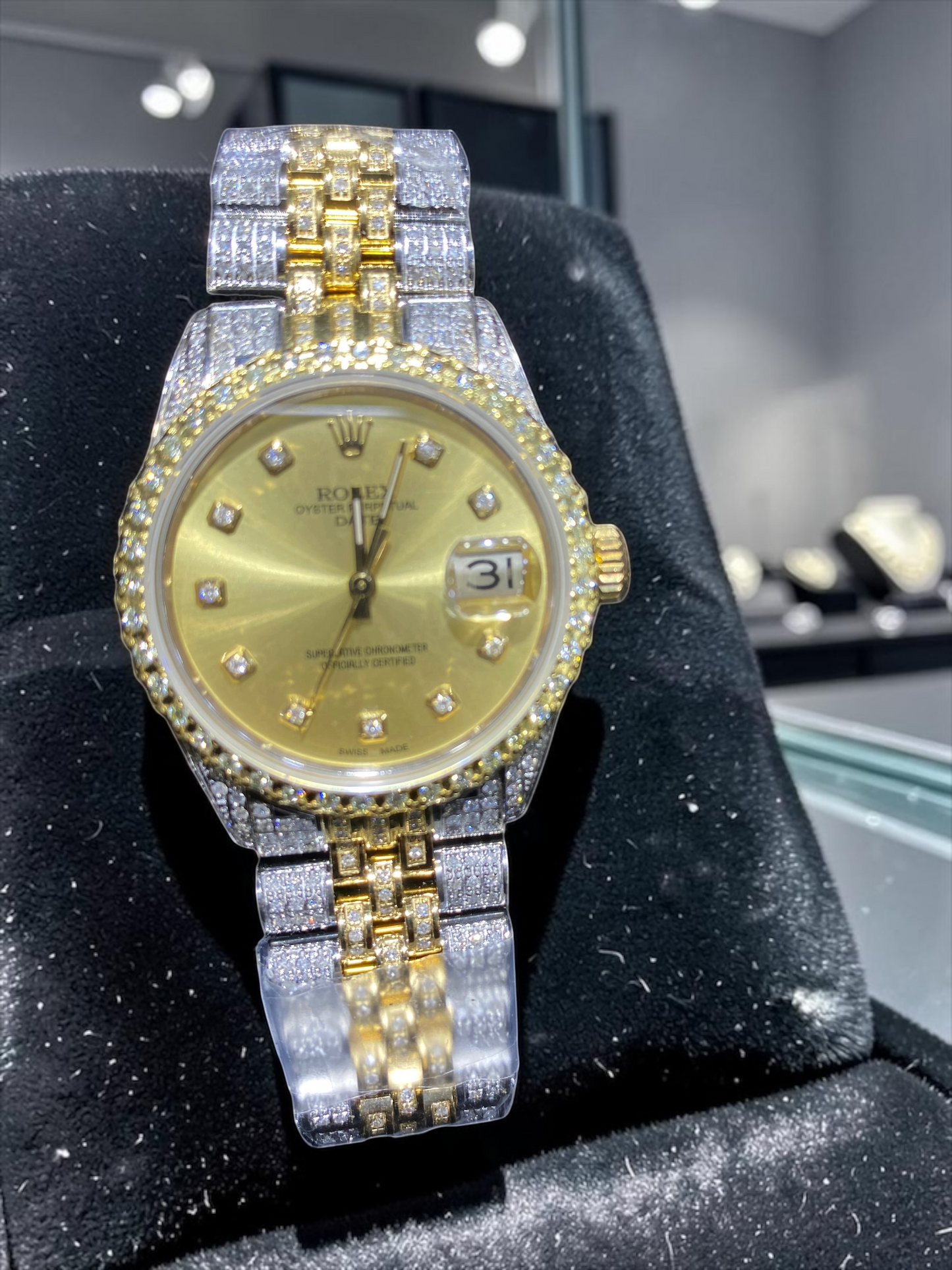 Rolex Datejust 36mm – Champagne DiamondDial Fully Iced Out Two Tone