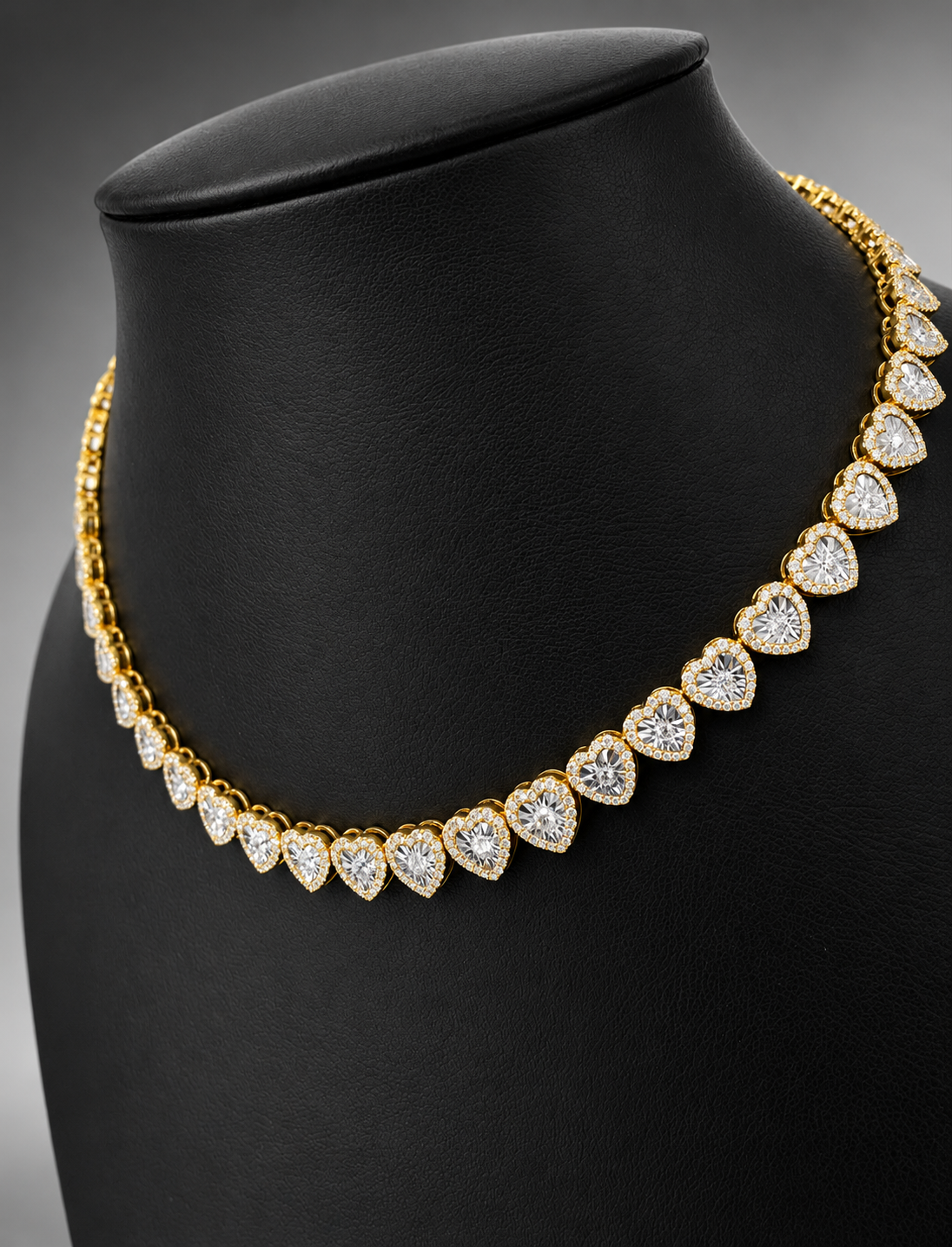 10K Yellow Gold Heart Diamond Tennis Necklace – 7.00 Carats Natural Diamonds | 17”