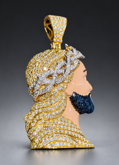 2” 14K Yellow Gold Heavyweight Jesus Pendant – Diamond-Set Crown & Halo