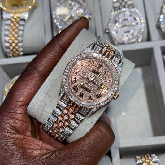 Rolex Datejust 36MM Two-Tone Rose Gold & Steel – Fully Iced Out with Diamonds