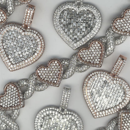 Natural Diamond & Baguette Heart Pendant