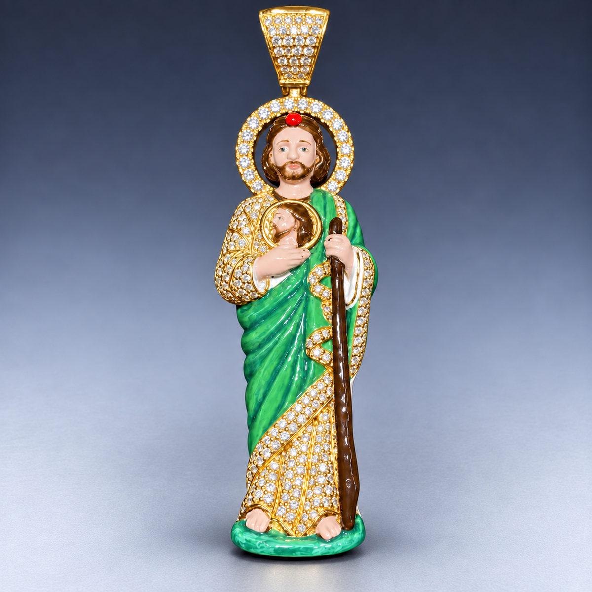3” Heavy 10K Yellow Gold Diamond Jesus Pendant – Hand-Finished Enamel