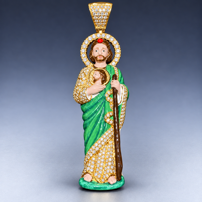 3” Heavy 10K Yellow Gold Diamond Jesus Pendant – Hand-Finished Enamel