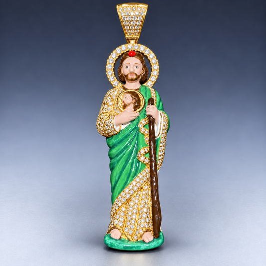 3” Heavy 10K Yellow Gold Diamond Jesus Pendant – Hand-Finished Enamel