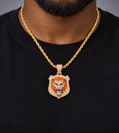 10K Gold 3D Lion Face Pendant with 4.05 CT Natural Diamonds & Enamel Detail
