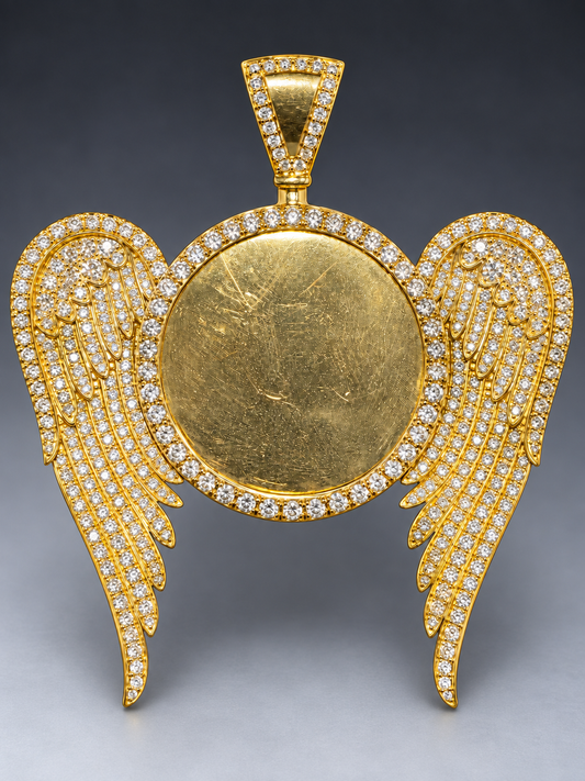 10K Yellow Gold Winged Memory Pendant Natural Diamond Accents