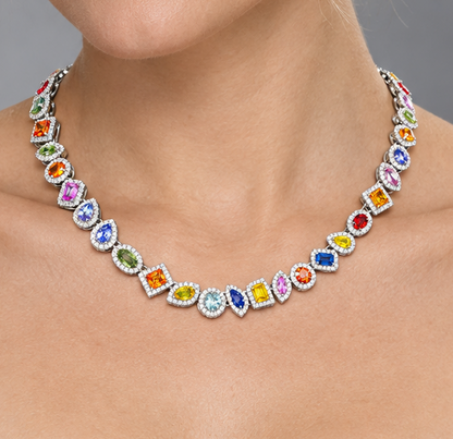 18” Luxury Unisex Multi-Gemstone Diamond Necklace in 14K Solid Gold