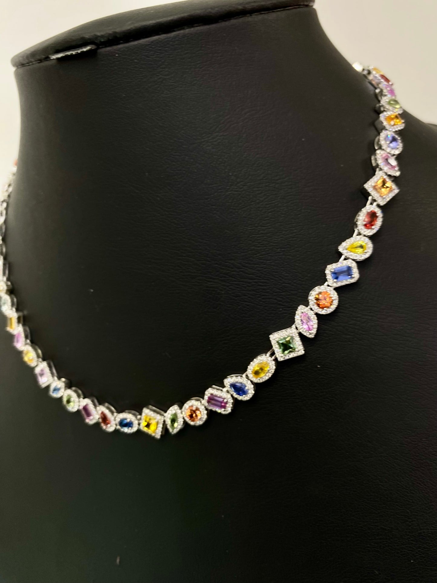 18” Luxury Unisex Multi-Gemstone Diamond Necklace in 14K Solid Gold