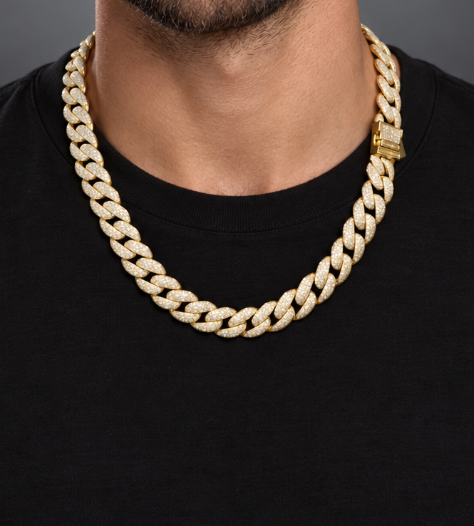20” 12mm 17.50 Carats VS1 Diamond Cuban Link Necklace in 10K Yellow Gold