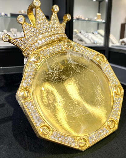 14K Gold King Crown Memory Pendant with Diamond Bail