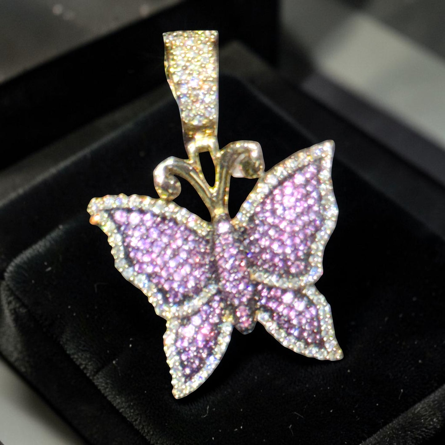14K Gold Diamond & Gemstone Butterfly Pendant – Purple, Pink & Blue Options