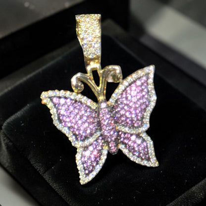 14K Gold Diamond & Gemstone Butterfly Pendant – Purple, Pink & Blue Options