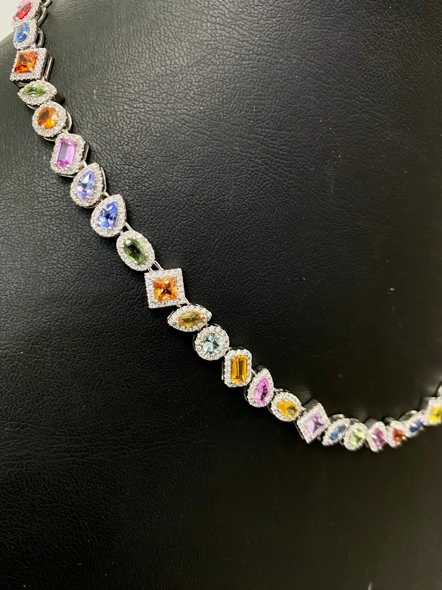 18” Luxury Unisex Multi-Gemstone Diamond Necklace in 14K Solid Gold