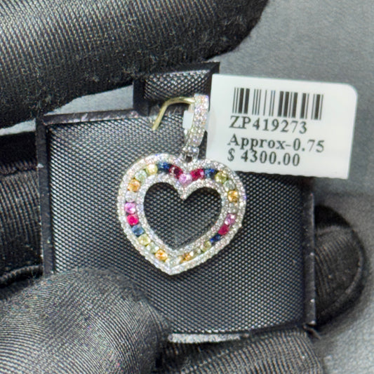 14K Gold Diamond & Multi-Color Gemstone Heart Pendant – Two Color Options