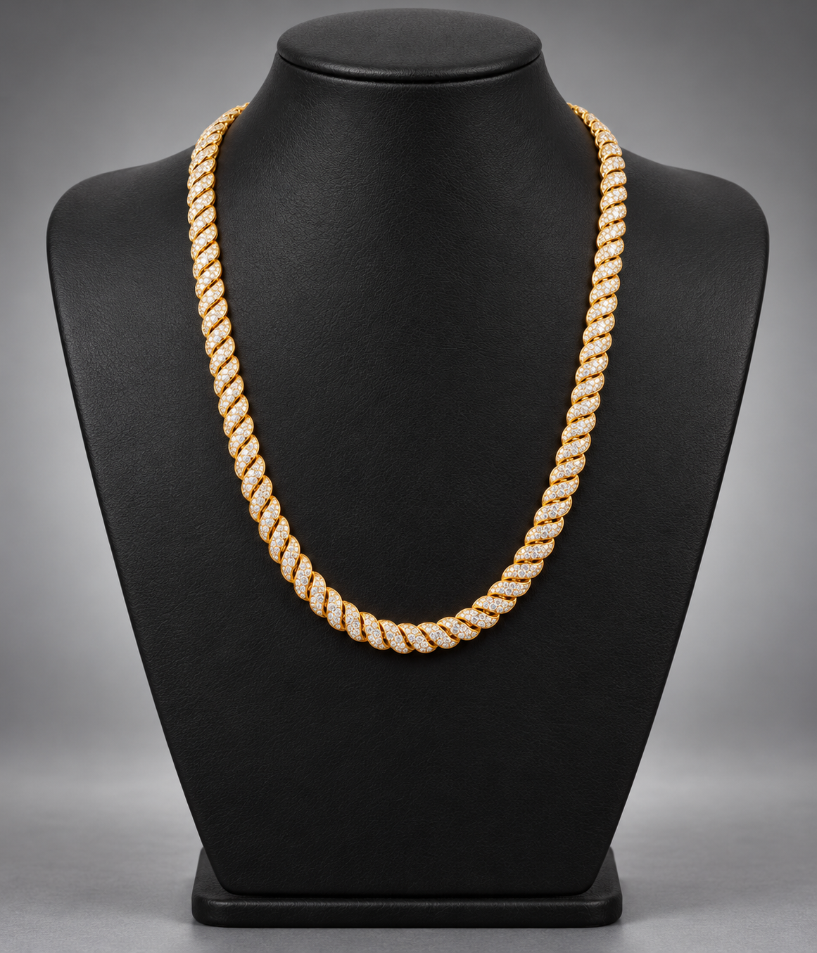 10K Gold & Natural Diamond Macaroni Link Chain