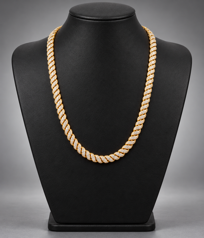 10K Gold & Natural Diamond Macaroni Link Chain