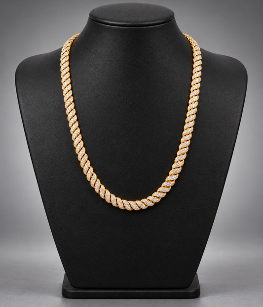10K Gold & Natural Diamond Macaroni Link Chain