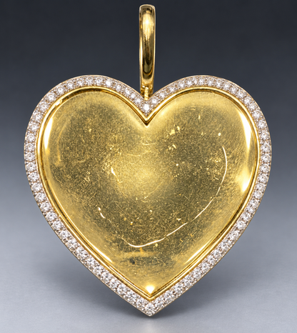 10K Yellow Gold Heart Memory Pendant with Diamond Bezel – Custom Photo Insert Keepsake