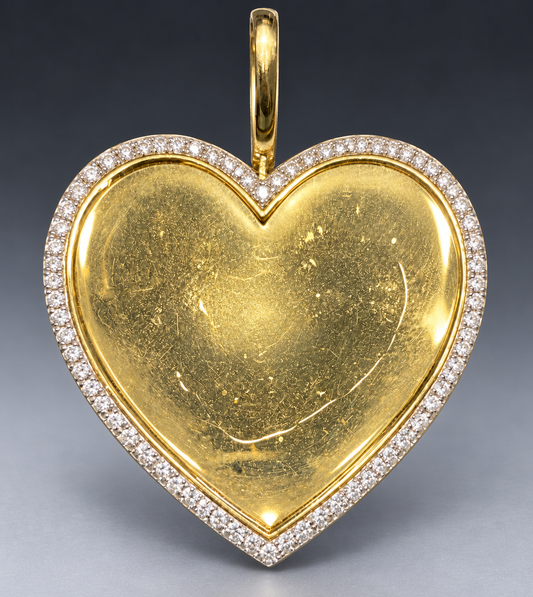 10K Yellow Gold Heart Memory Pendant with Diamond Bezel – Custom Photo Insert Keepsake