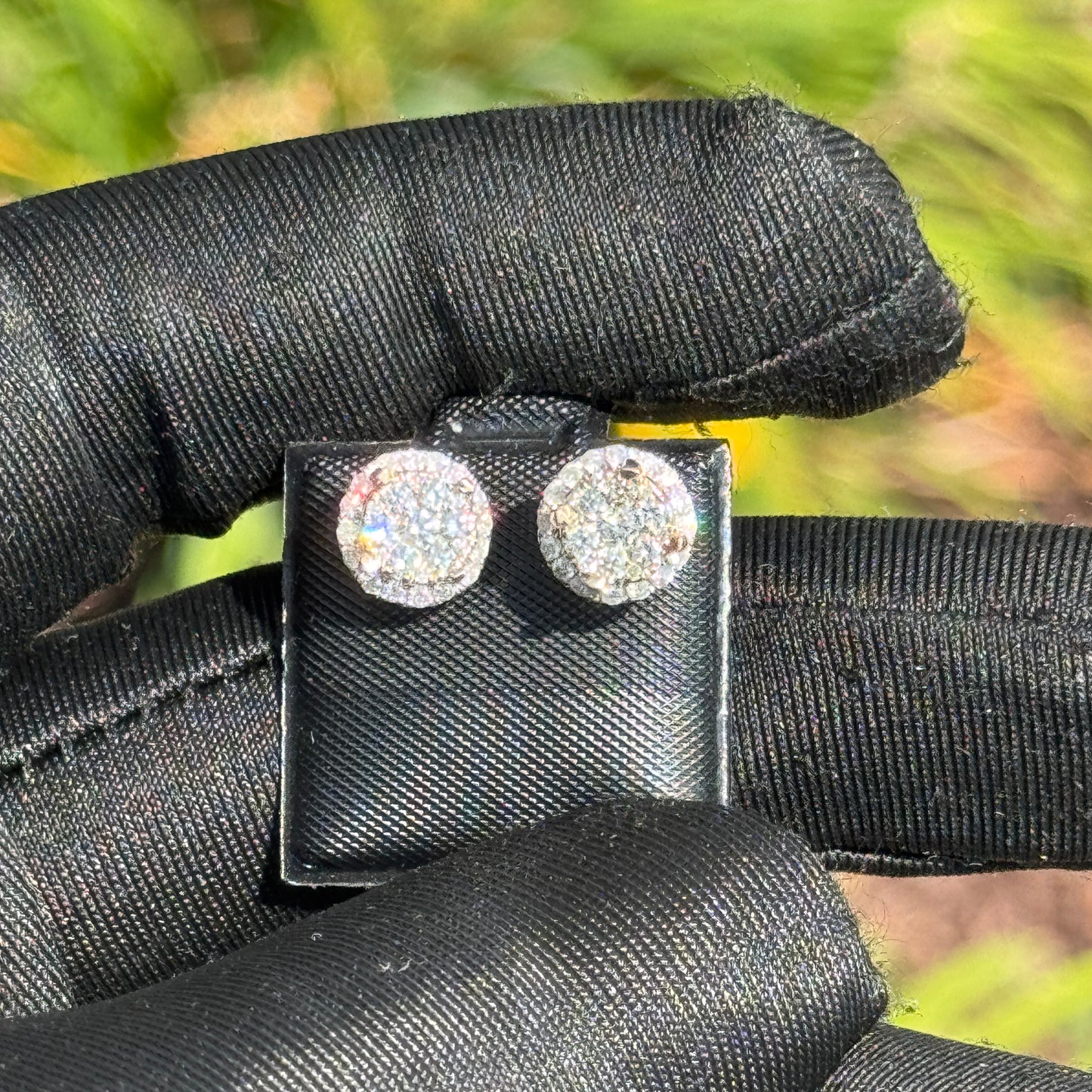 Round Cluster Diamond Halo Earrings – 10K Yellow Gold Iced Out Studs