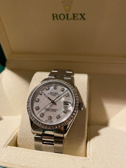 Rolex Datejust 34mm Diamond Bezel Mother of Pearl Dial