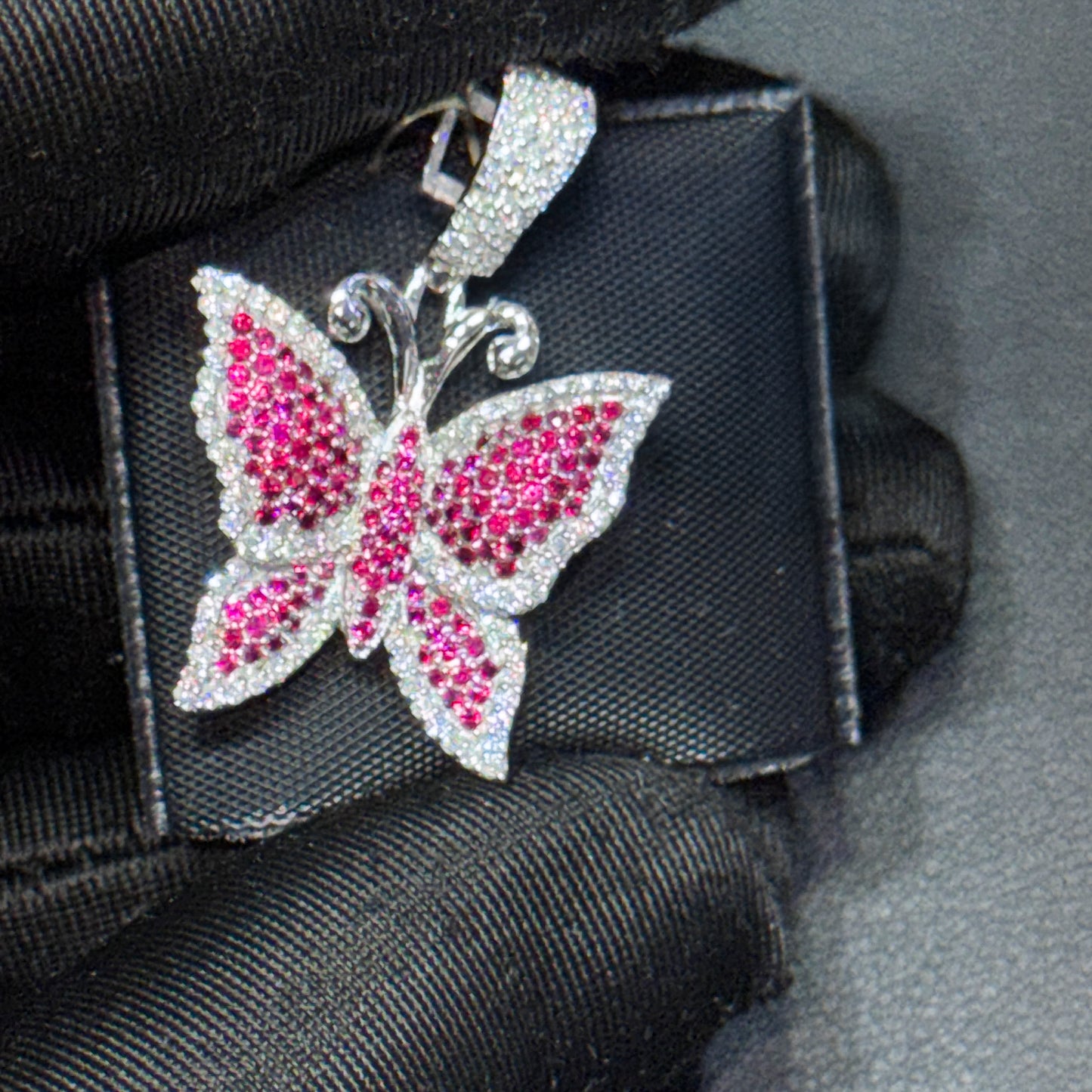 14K Gold Diamond & Gemstone Butterfly Pendant – Purple, Pink & Blue Options