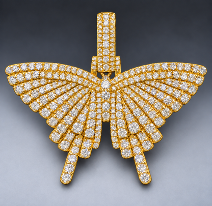 14K Yellow or Rose Gold Diamond Butterfly Pendant