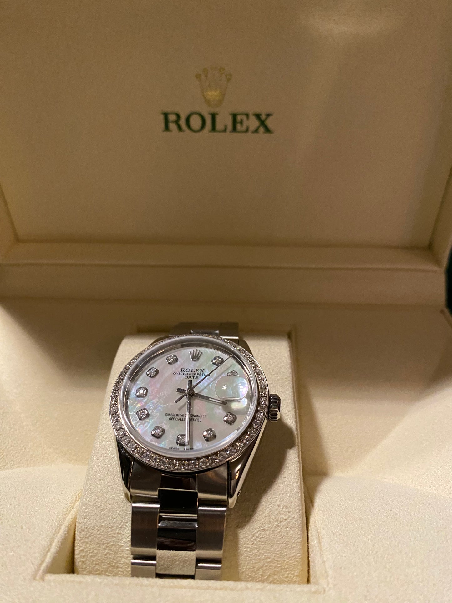 Rolex Datejust 34mm Diamond Bezel Mother of Pearl Dial
