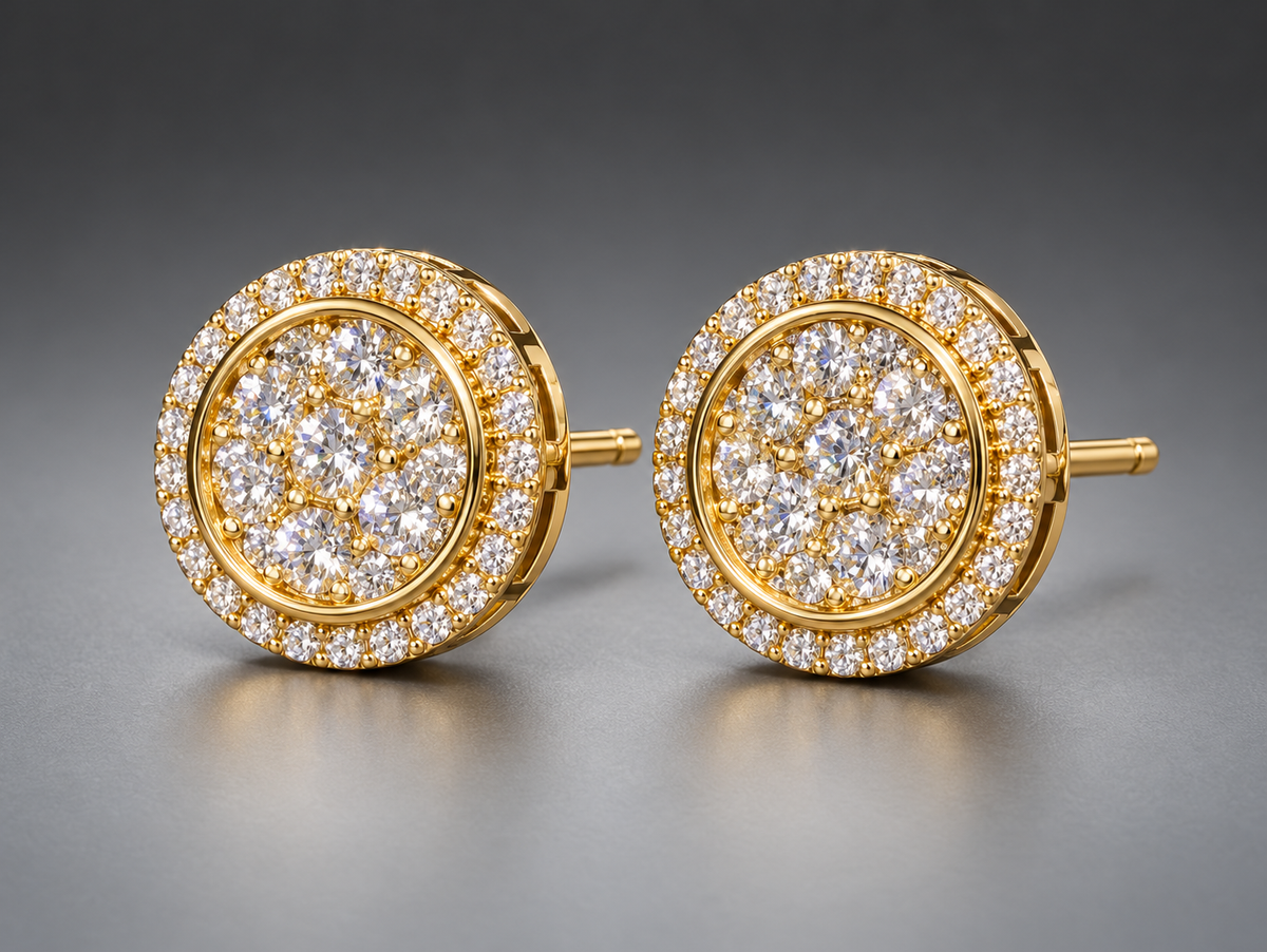 1.50ct Yellow Gold Round Cluster Diamond Earrings – Hip Hop Luxury Studs