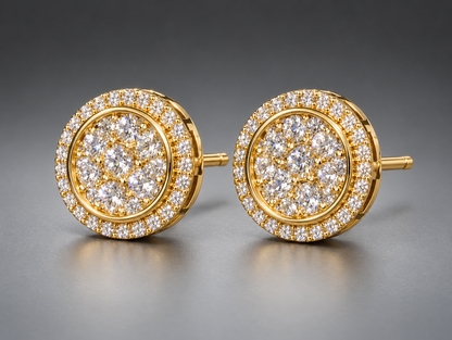 1.50ct Yellow Gold Round Cluster Diamond Earrings – Hip Hop Luxury Studs