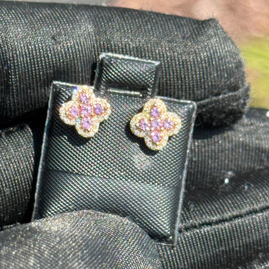 14K Yellow Gold Pink & White Diamond Flower Cluster Earrings 0.45ct – Luxury Iced Out Studs