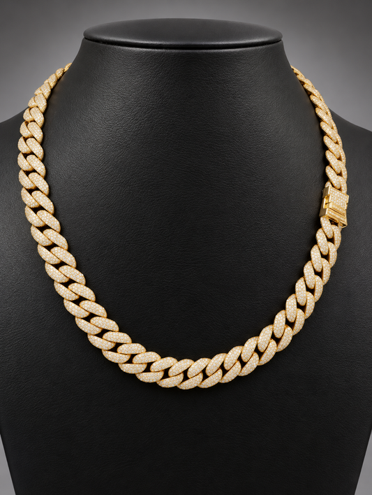 20” 12mm 17.50 Carats VS1 Diamond Cuban Link Necklace in 10K Yellow Gold