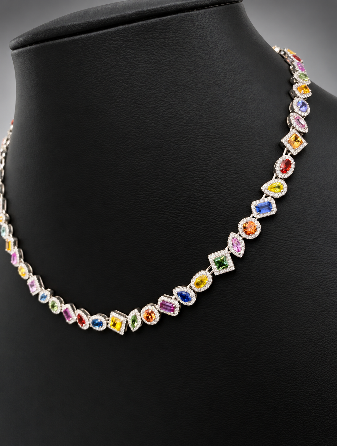 18” Luxury Unisex Multi-Gemstone Diamond Necklace in 14K Solid Gold