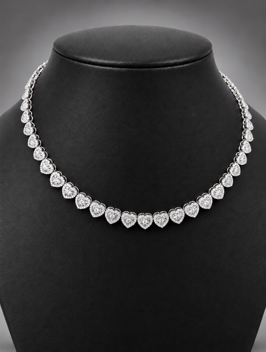 Natural Diamond 4.75 Carats Heart Tennis Necklace – 14K White Gold (17”)