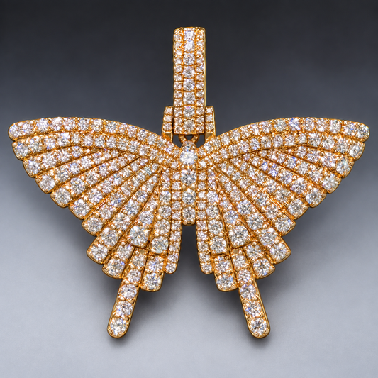 14K Yellow or Rose Gold Diamond Butterfly Pendant