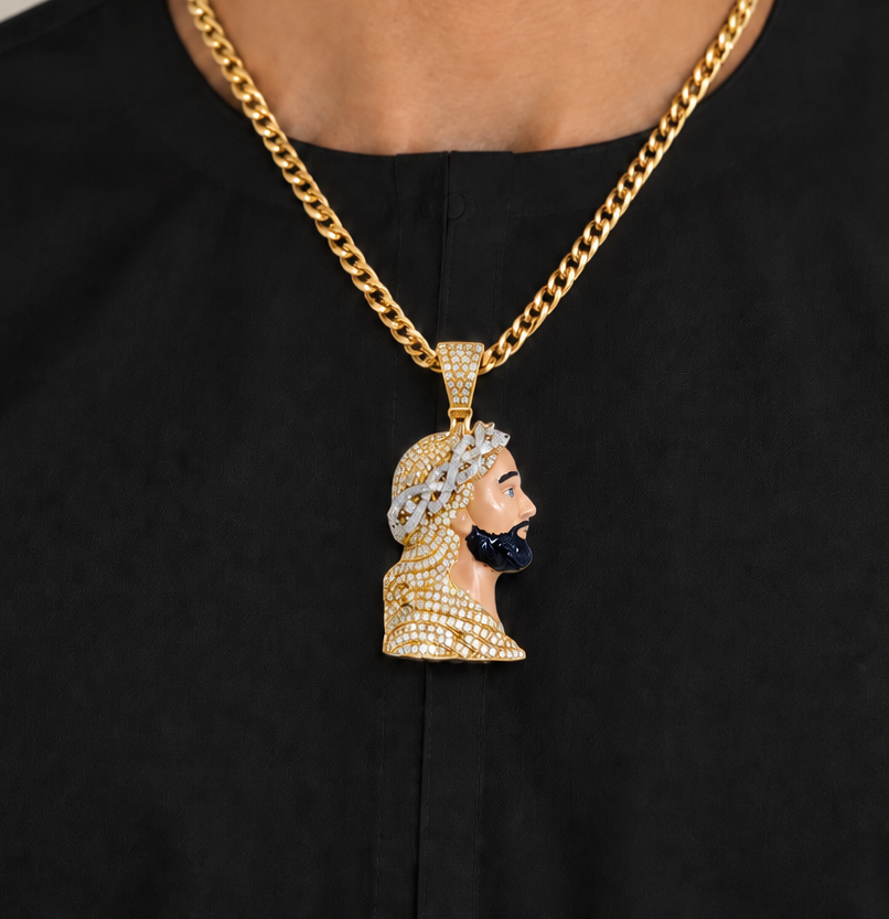2” 14K Yellow Gold Heavyweight Jesus Pendant – Diamond-Set Crown & Halo