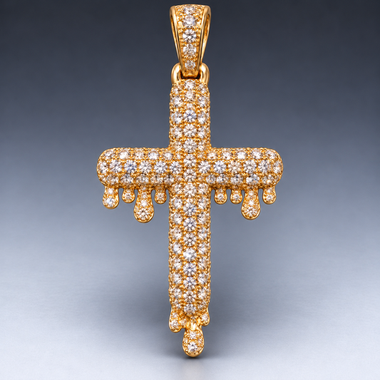 14K Yellow Gold Diamond Cross Pendant – Fully Iced